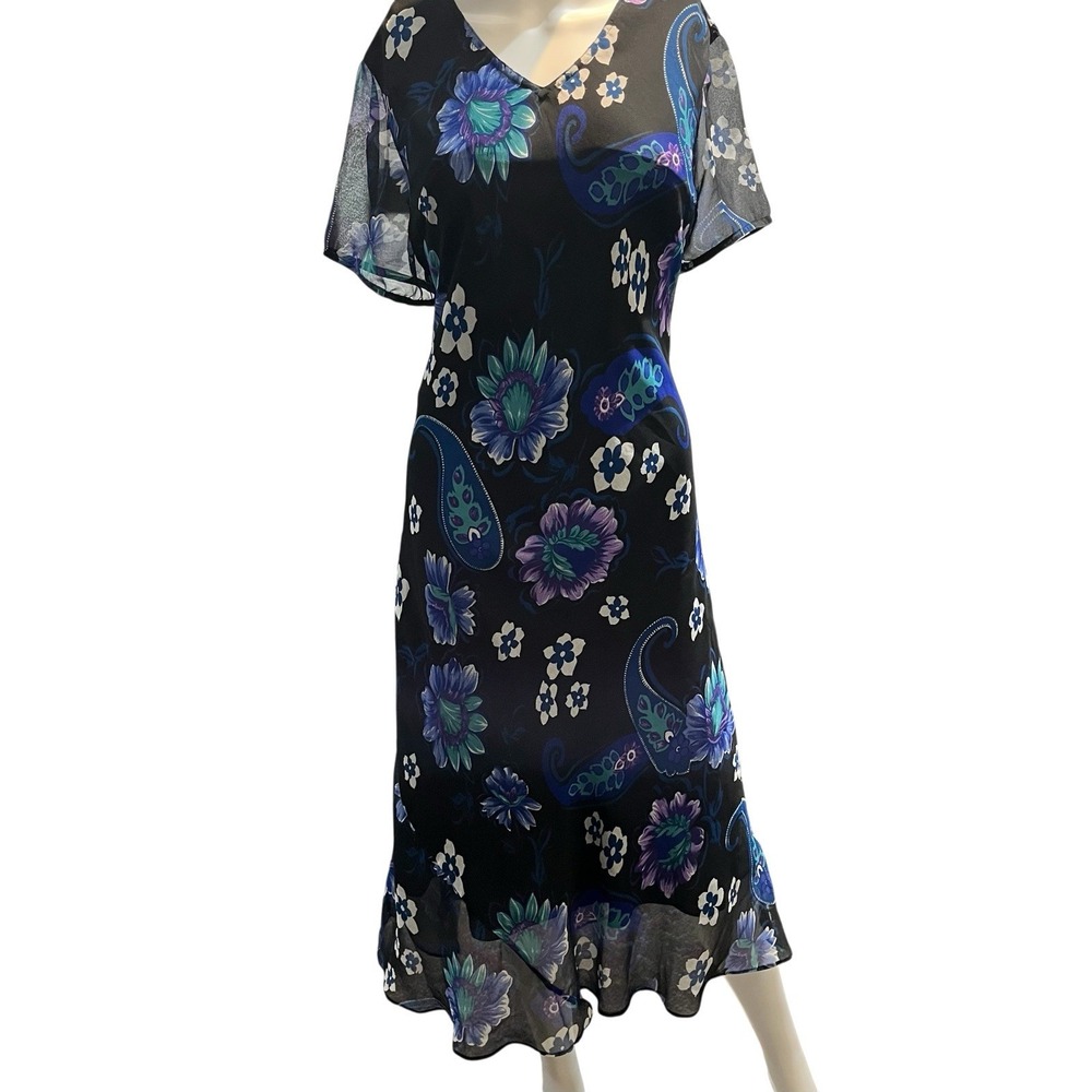 Vintage American Angel Dress Dark Floral Paisley Chiffon Maxi XL Artsy Event